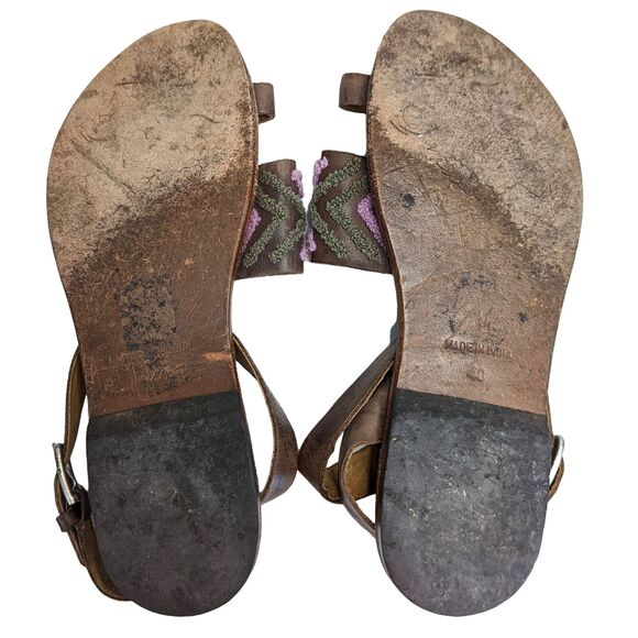 Free People Torrence Brown Mauve Leather Sandals Loop Ankle Strap Embroidery 10 - Picture 11 of 12